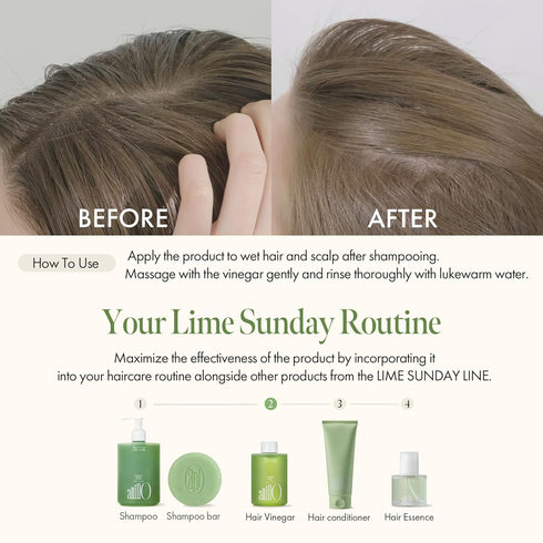 Lime Sunday Refresh Hair Vinegar | Deep Cleansing Oily Scalp | Vitamin C, Vinegar, Green Mint | Silicone, Sulfate &