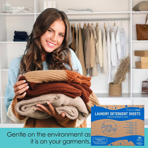 Pure Cycle Laundry Detergent Sheets - No Spill Travel Pack, 160 Loads, Fragrance Free