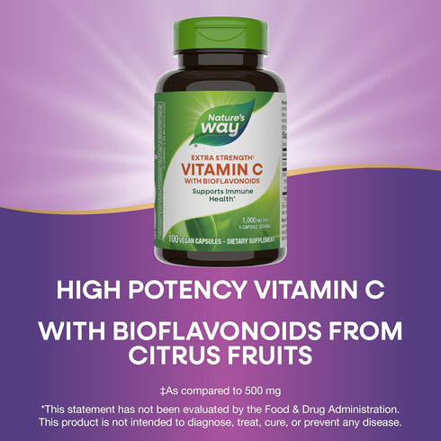 Nature’s Way Extra Strength Vitamin C with Bioflavonoids - 1 g Ascorbic Acid - 100 Capsules (2 Pack) for Immune Support*