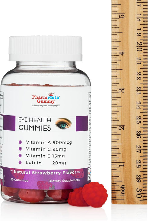 Pharmvista Gummy 60 Count Eye Health Support - Vitamin A + C + E + Lutein - Gluten Free, Vegan Friendly Supplement