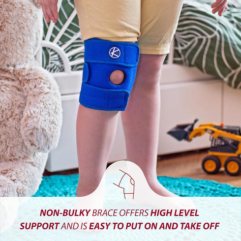 KARM Kids Knee Brace, Osgood Schlatter Support for Youth, Adjustable Compression for Boys & Girls (Blue)