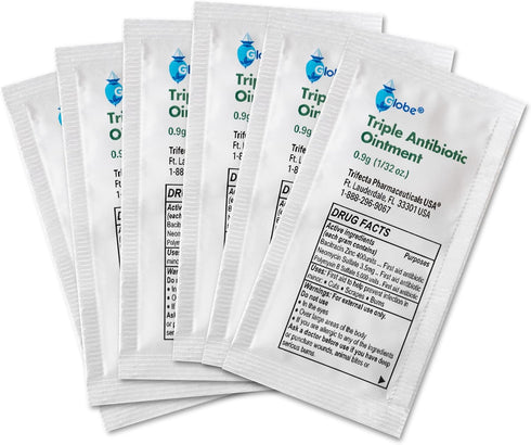 Globe Triple Antibiotic Ointment, 144 Pack, 0.9g Single Packet for First Aid Kit, Prevents Infection, Travel Size