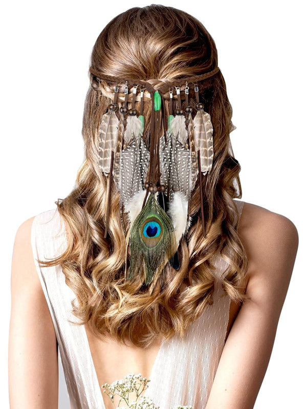 XunYee Feather Headband, Hippie Accessories for Women, Indian Feather Hair Accessories for Costume