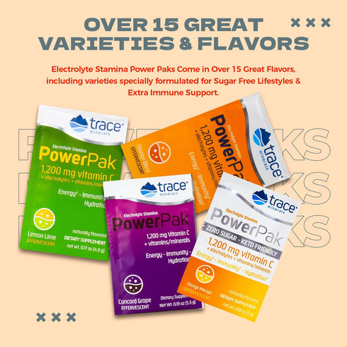 Trace Minerals Power Pak Sugar Free Electrolyte Powder, 30 Packets, Orange Mango, 1200 mg Vitamin C, Zinc, Magnesium