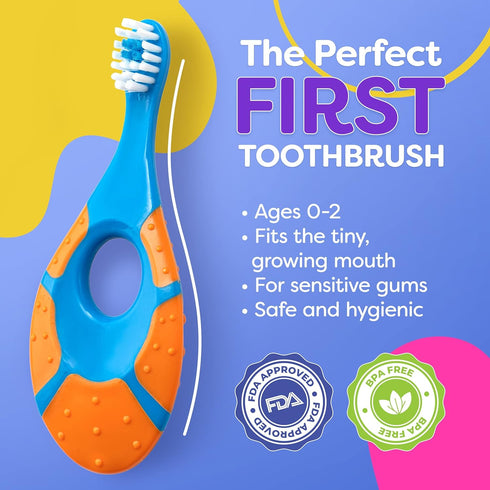 Trueocity Baby Toddler Toothbrush 4 Pack, Soft Bristles, Teething Finger Handle for 0-2 Years - BPA Free (Blue, Green,