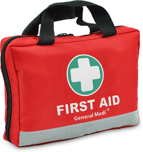 General Medi First Aid Kit - 309 Pieces - Reflective Bag Design with Eyewash, Bandages, Emergency Blanket