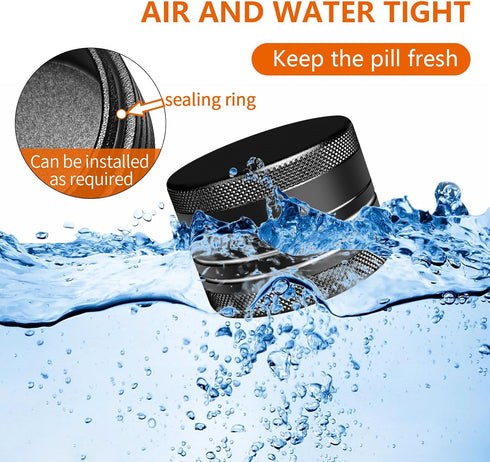 minlen Small Pill Box, Portable Daily Box, Aluminium Alloy Round Container for Pills, Pocket Case (Black)