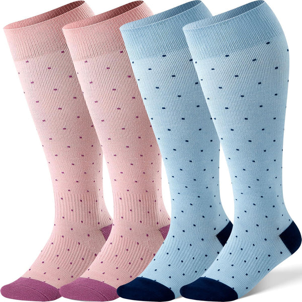 LIKAWEN 2 Pairs Bamboo Plus Size Compression Socks Wide Calf for Women and