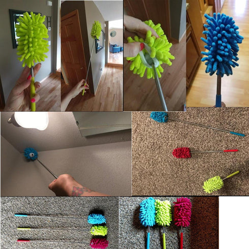 M-Jump 3 Pack Retractable Long-Reach Washable Duster - Microfiber Hand Duster Brush with Telescoping Pole