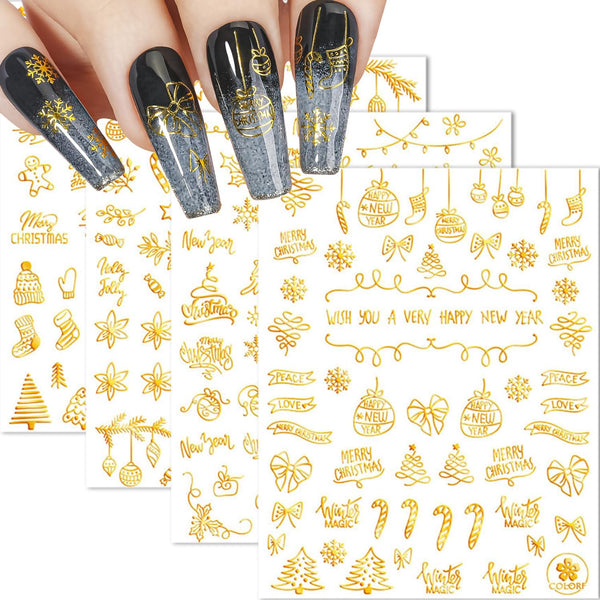 Christmas Nail Art Stickers, 9 Sheets 3D Self-Adhesive Snowman Deer Bells Nail Decals for Women Girls DIY Decoration