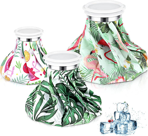 Nuanchu 3 Pieces Reusable Ice Bags for Injuries, Hot Cold Water Bag for Pain Relief (Hawaiian Style)