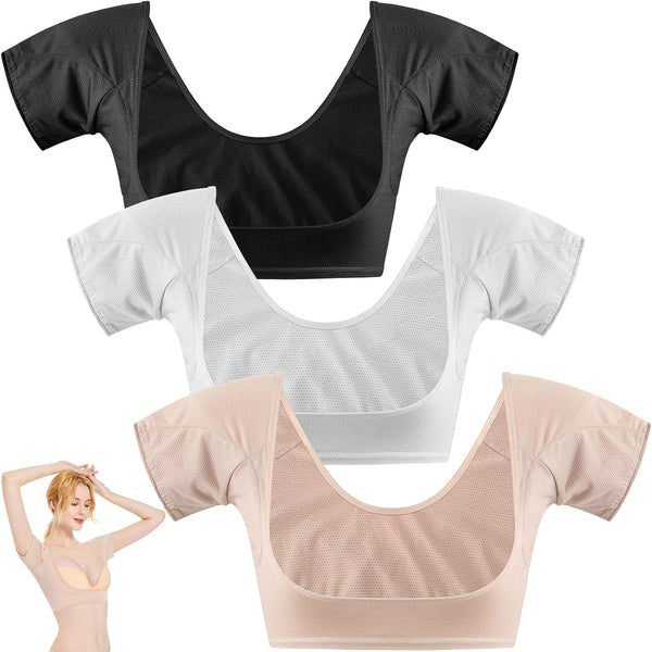 Zhanmai 3 Pcs Underarm Sweat Vest, Sweat Proof Pads for Women, Armpit Sweat Protection (White, Black, Beige, X-Large)