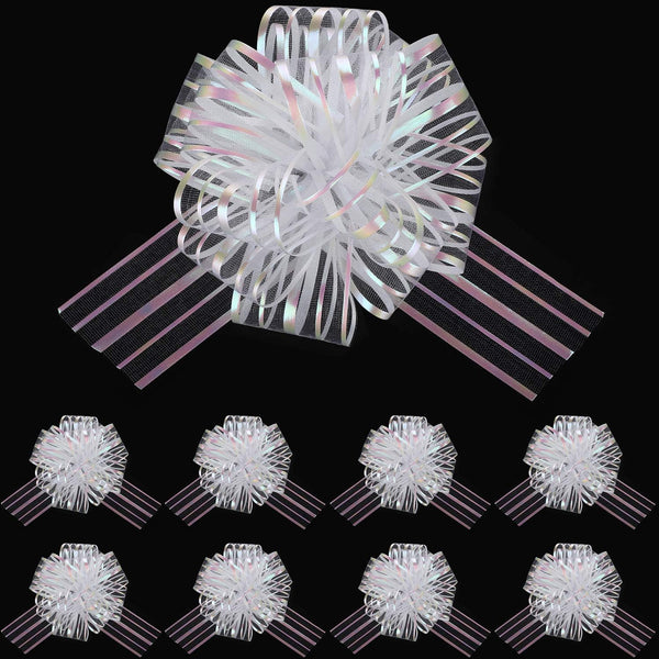 TecUnite 10 Pack Pull Bow, Large 6 Inches Organza White Pull String Bows for Wedding & Christmas Gifts