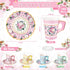 SUMMORO 180 9 OZ Set Pcs Floral Paper Tea Cups and Plates Disposable Paper TeaCups and Saucers with Tea Party Napkins