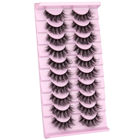 wiwoseo Lashes Natural Look Eyelashes - 3D Thick Volume D Curl Wispy Fake Eyelashes, 10 Pairs Pack