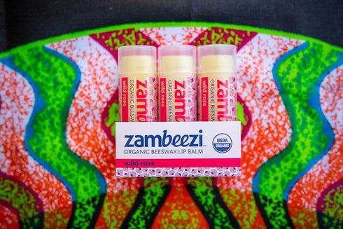 Organic Fair Trade Beeswax Lip Balm - Wild Rose, 3 Pack, Ethically Sourced