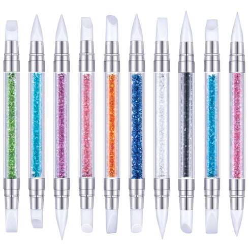 Maitys 10 Pieces Dual Tipped Silicone Nail Tools, Nail Sculpture Pen Brushes for DIY Manicure, Home Salon Kit