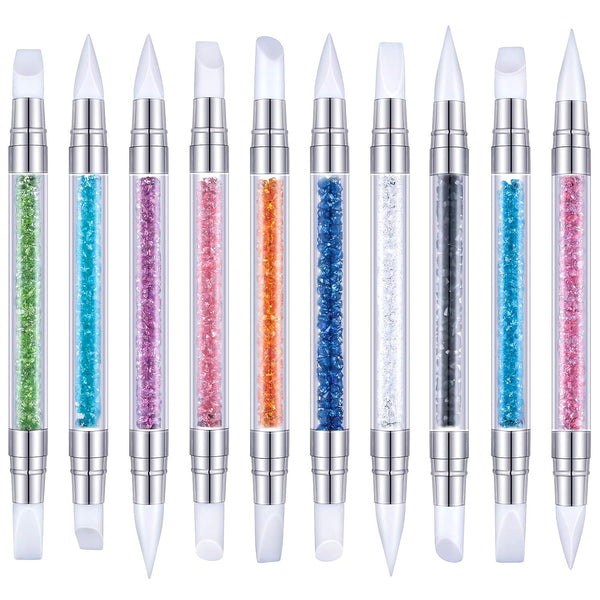 Maitys 10 Pieces Dual Tipped Silicone Nail Tools, Nail Sculpture Pen Brushes for DIY Manicure, Home Salon Kit