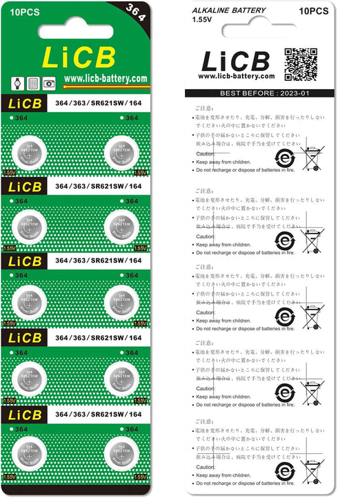 LiCB 40 Pack SR621SW 364 363 Watch Batteries - Long-Lasting & Leak-Proof High Capacity Silver Oxide 1.55V