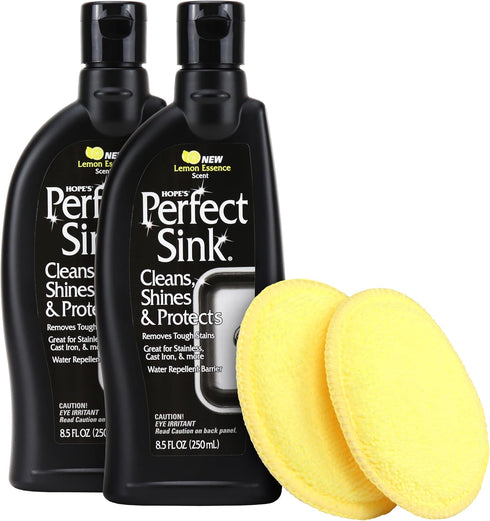 HOPE'S Perfect Sink Cleaner and Polish, Restorative, 8.5 oz 2 Pack with 2 Pads, Ideal for Stainless Steel and Porcelain