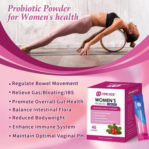Women's Probiotic, 120-Billion-CFUs, 18 Strains, with 3 Prebiotics and Cranberry Extract for Immune Booster