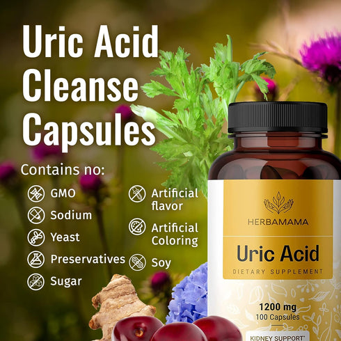 Uric Acid Support Capsules - Herbal Food Supplement with Tart Cherry, Celery, Turmeric & Milk Thistle - Body Health & Joint Function Support - Vegan, Non-GMO - 1200 mg, 100 Capsules