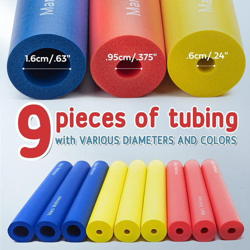 Foam Grip Tubing for Utensils - 9 PC 8" Handles - Foam Tubing for Handle Grip - Cut to Length - Adaptive Utensils Grip Tubing - Fits Most Utensils and pens - Elderly, Disabled, Handicapped, Dexterity