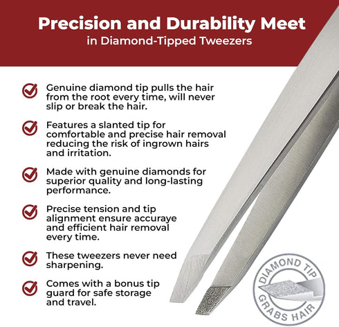 World's Best Diamond Tip Tweezers - Slant Precision Tool for Eyebrow, Facial & Ingrown Hair Removal