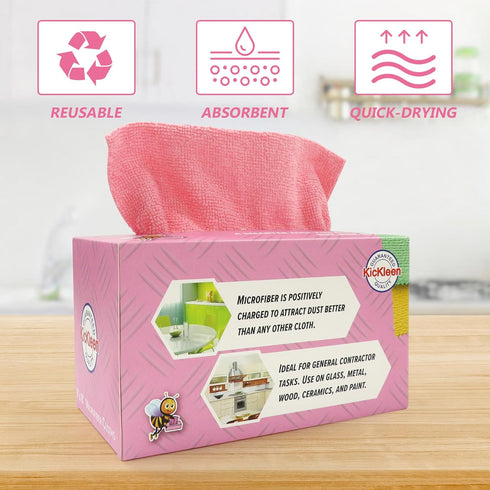 Microfiber Cleaning Cloth, Lint-Free Reusable Shop Towels, Bulk Rags in a Box for Home, Kitchen, Car, 40 Pack (Pink)