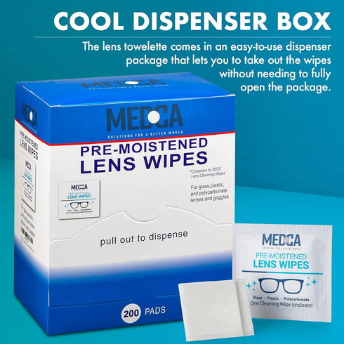 Premoistened Lens and Glass Cleaning Wipes, Pack of 200 - Quick Drying, Streak Free, Portable Travel Cleaner