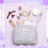 3 Pcs Quilted Makeup Bag - Large Floral Cosmetic Bag, Travel Toiletry Pouch for Women Gifts