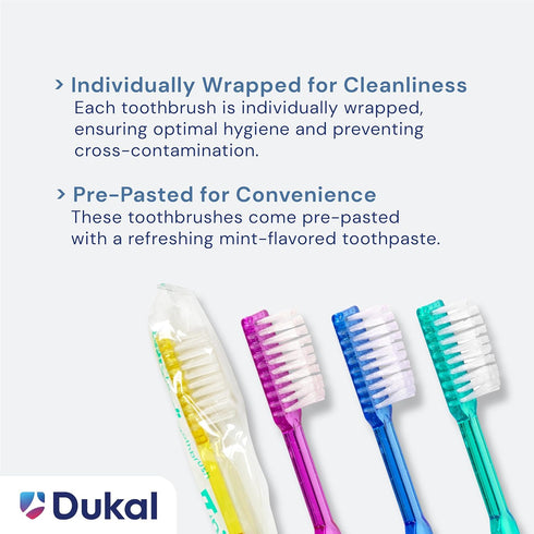 Dukal Fast Brush Pre-Pasted Disposable Toothbrushes (Box of 100)