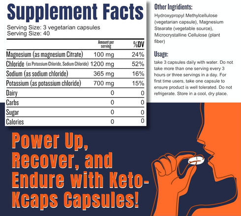 Keto K-Caps Electrolyte Capsules | 700mg Potassium, Sodium, Magnesium | 120 Caps | Hydrate Fast & Beat Leg Cramps