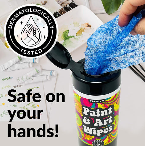 Paint & Art Wipes, Heavy Duty Cleaner for Epoxy Glue Stains, Latex, Acrylic on Plastic, Metal, Wood Surfaces (50 Pcs)