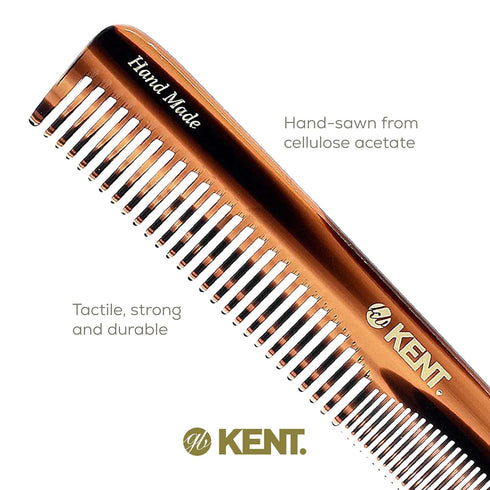 Kent 6T 6.9 Inch Double Tooth Hair Dressing Comb for Hair, Beard, and Mustache, Coarse and Fine Hair Styling, Made in