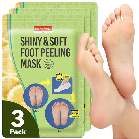 Purederm Shiny & Soft Foot Peeling Mask (3 pack) for Smooth Baby Skin, Exfoliating Calluses