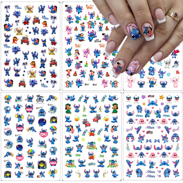 6 Sheets Cute Nail Art Stickers, 3D Self Adhesive Kawaii Designer Decals for Women Girls DIY Nail Art
