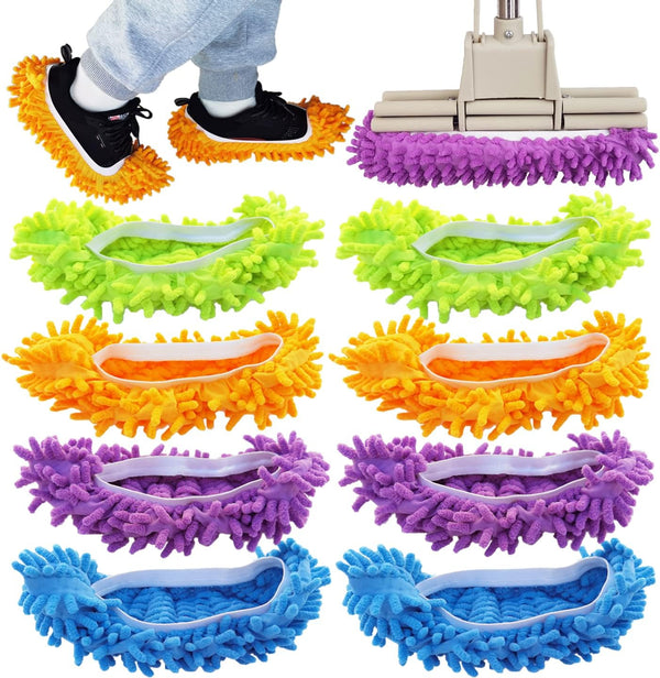 4 Pairs Mop Slippers Shoes Cover: Multi Function Reusable Microfiber Dust Mops for Bathroom, Office, Kitchen