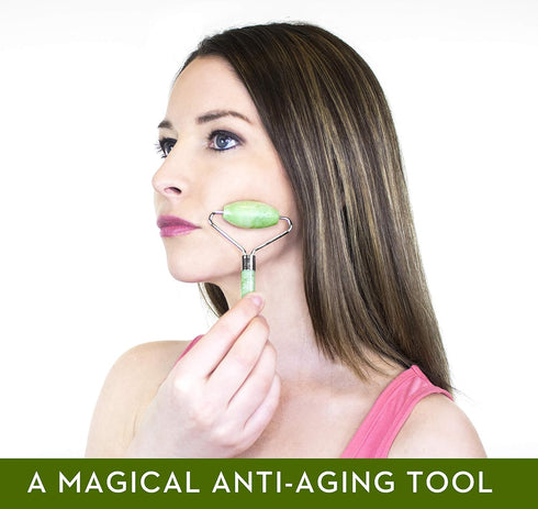 kimkoo 3 in 1 Jade Roller and Gua Sha Kit, 100% Real Natural Jade Stone Facial Massager Tool for Anti Aging