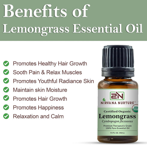 Lemongrass Essential Oil, USDA Certified Organic 100% Pure Therapeutic Grade for Aromatherapy and Skin Care