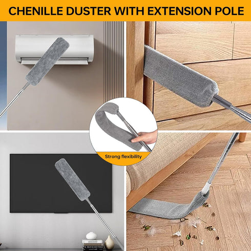 7Pcs Microfiber Duster with Extension Pole Up to 100 Inches, Machine Washable Ceiling Fan Cleaner for Cobwebs