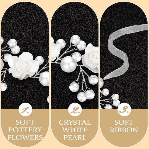 Wedding Hair Accessories for Kids, White Flower Headband Pearl Hair Dress for Girls and Flower Girls Communion