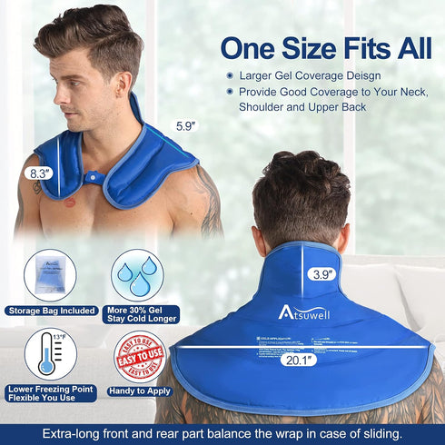 Atsuwell Ice Pack for Neck and Shoulders - Reusable Gel Cold Compress Therapy for Injuries