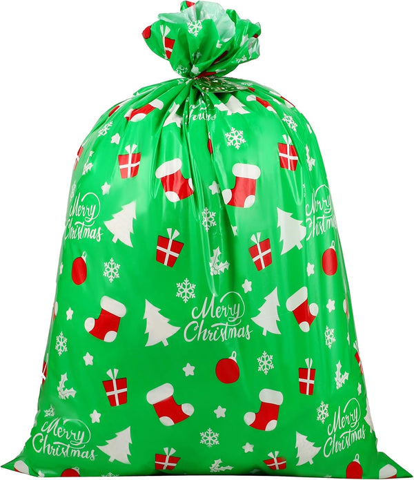 CCINEE Giant Green Christmas Sacks for Jumbo Gift Package (36"x44") with Tag Card and Wrapping Tie