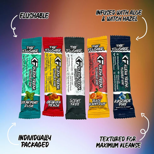 THE KLEAN FREAK FLUSHER - Flushable Wipes For Adults & Kids - 100% BIODEGRADABLE Individual Wrapped Travel WET Wipe