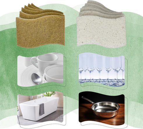 12PCS Natural Kitchen Sponges - Biodegradable Non-Scratch Cellulose and Coconut Fiber Sponge - Pack of 12 Compostable Sustainable and Durable Sponges for All Surfaces - EcoFriendly Sponge for Dishes by MMG Prime