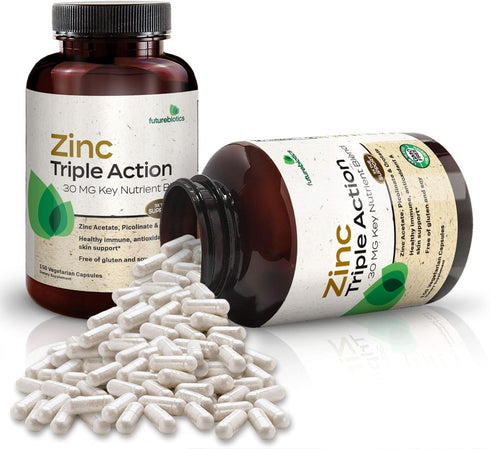 Futurebiotics Zinc Supplement 30mg Triple Action Blend - 150 Vegetarian Capsules for Immune & Skin Health
