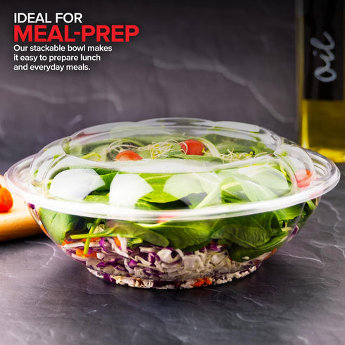 Stock Your Home 64oz Clear Plastic Salad Bowls with Lids, 10 Pack Extra Large Disposable Takeout Containers