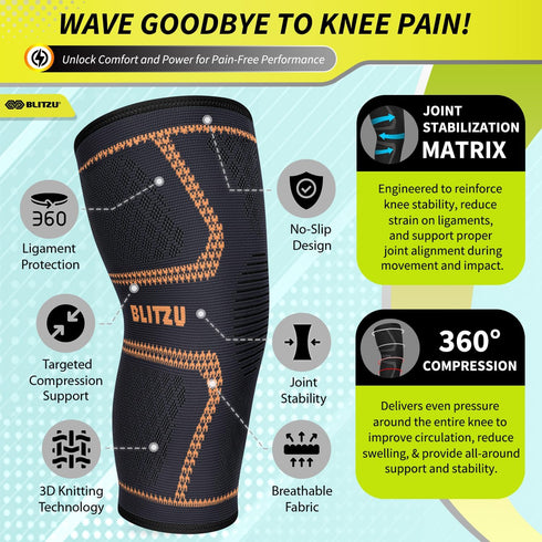 Knee Brace for Women & Men, 2 Pack Compression Sleeve for Pain Relief, Running, Sports, Orange L