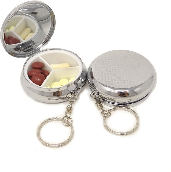 yueton Pack of 2 Pillbox Keychain - Portable Keyring Round Pill Box/Storage Box